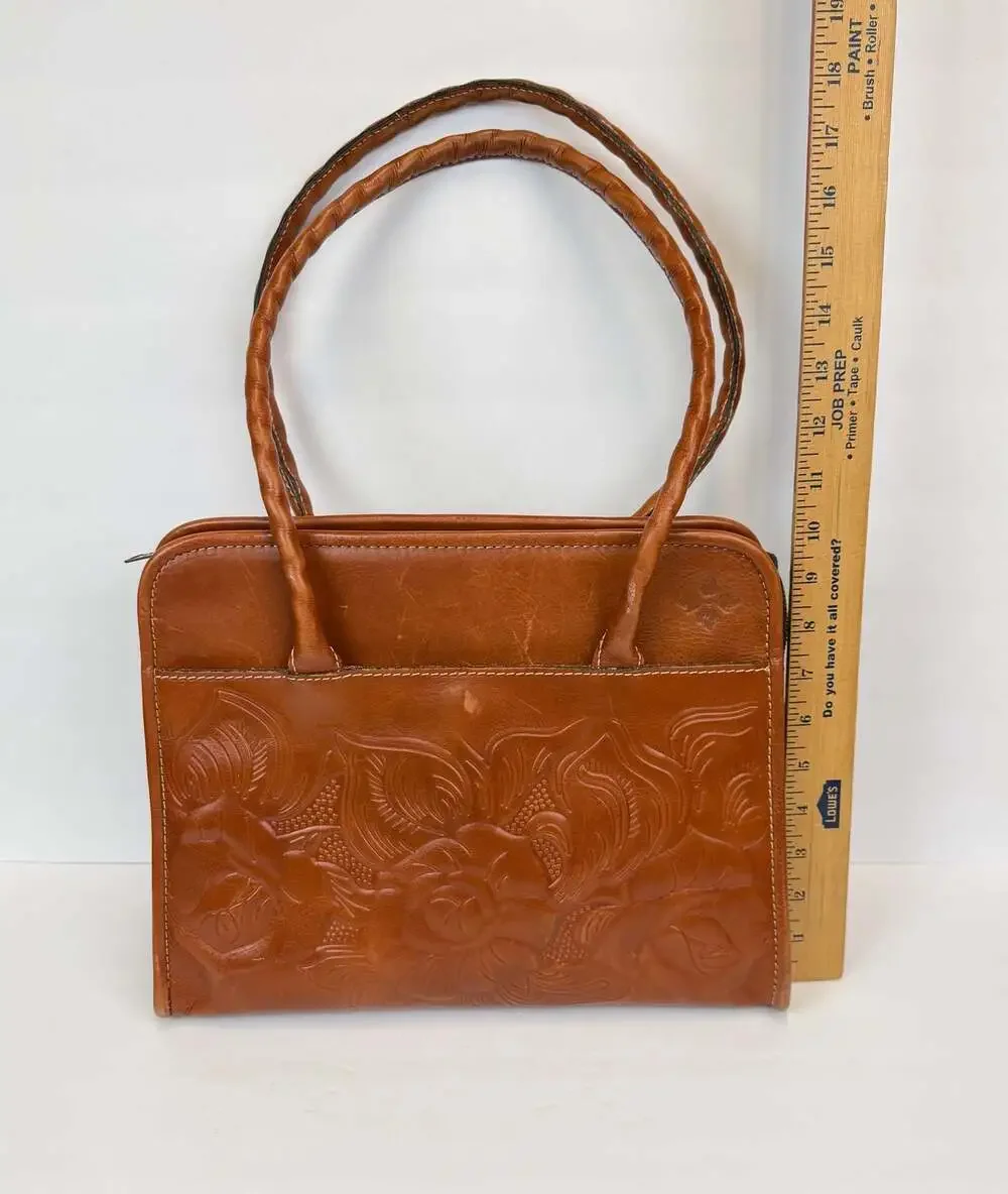 Patricia Nash Paris Leather Satchel in Tan Tooled Floral